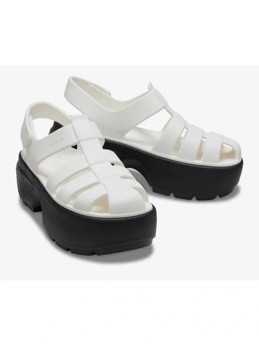CROCS White Platform Fisherman Sandal with Black Platform